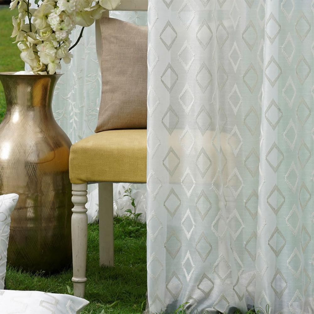 ELEGANT EMBROIDERY POLYESTER FRAMING SHEER CURTAIN  FABRIC