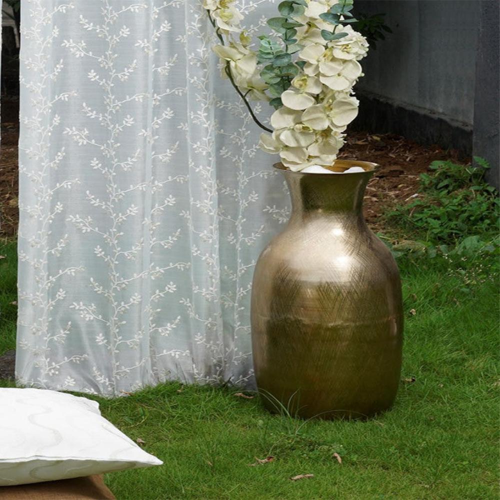 ELEGANT 32513  EMBROIDERY POLYESTER LEAF WHITE DESIGN SHEER CURTAIN FABRIC