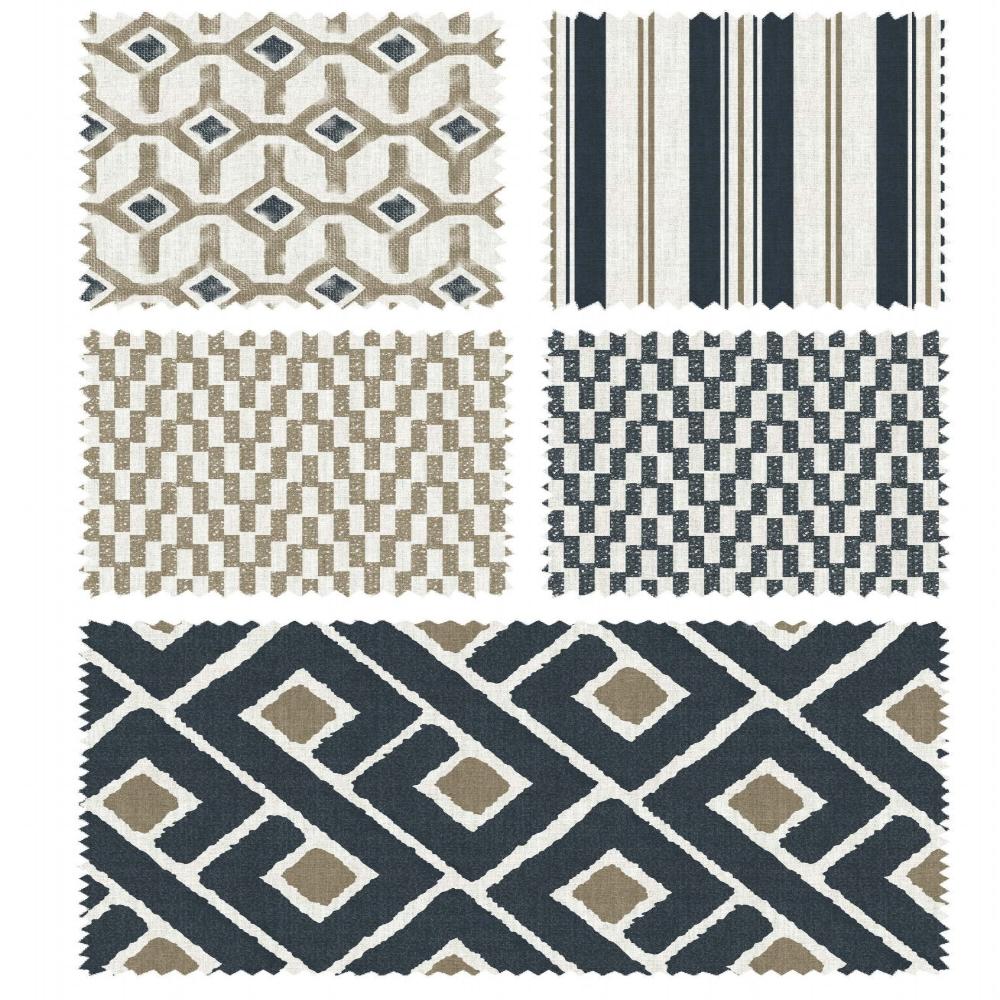 Geometric Fineprint  herringbone blue upholstery fabrics