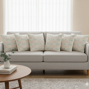 Luxurious Pastel Geometric Brocade SET OF 5  Cushion Cover 40CMX40CM with Corner Tassels