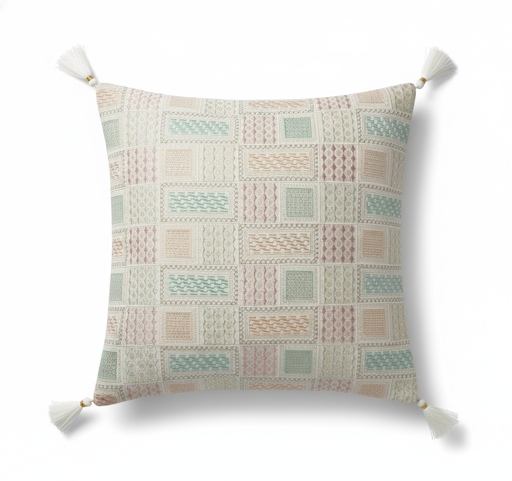 Luxurious Pastel Geometric Brocade SET OF 5  Cushion Cover 40CMX40CM with Corner Tassels