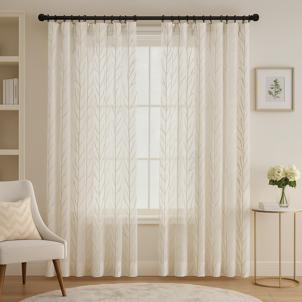 ELEGANT 32511 LEAVES Embroidery Sheer  Curtain Fabric