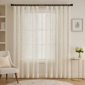 ELEGANT 32511 LEAVES Embroidery Sheer  Curtain Fabric
