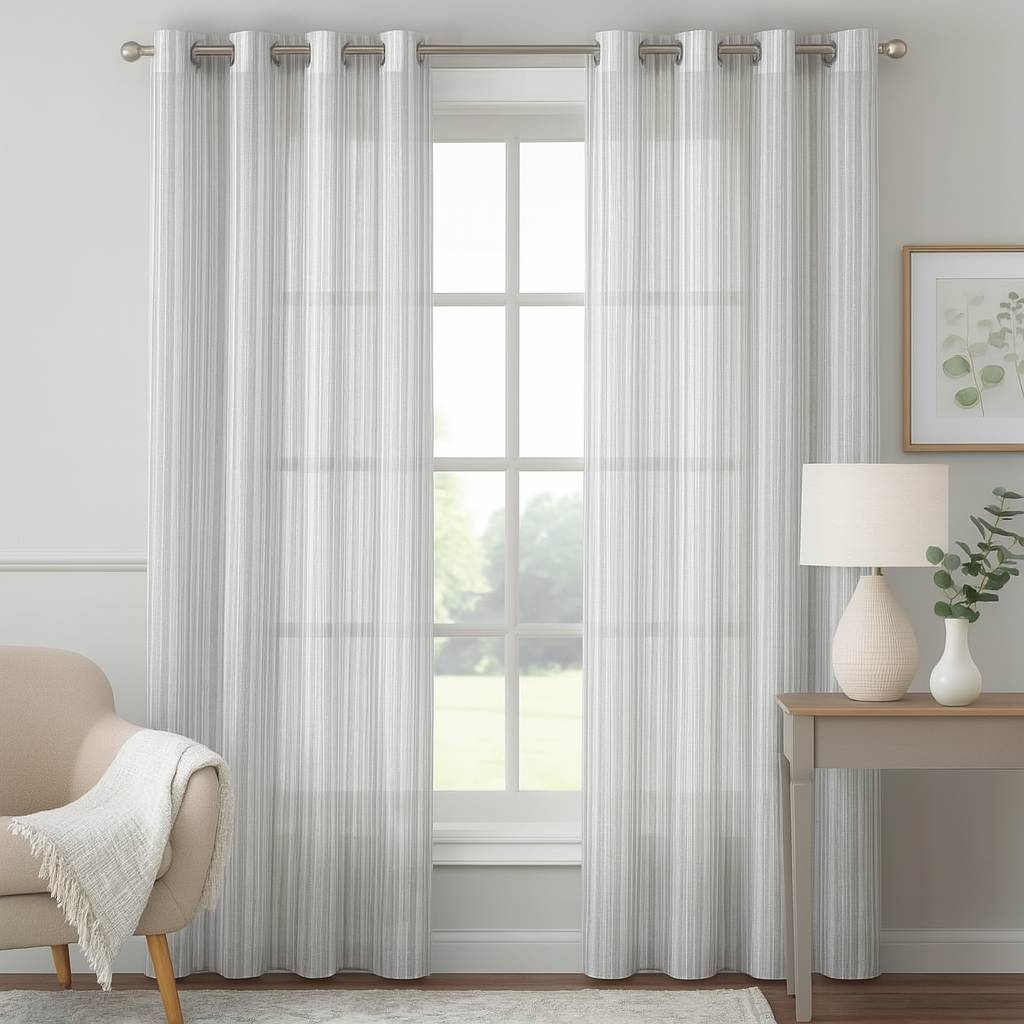 Stunning Sheer Curtain Fabric stripe Design 31444