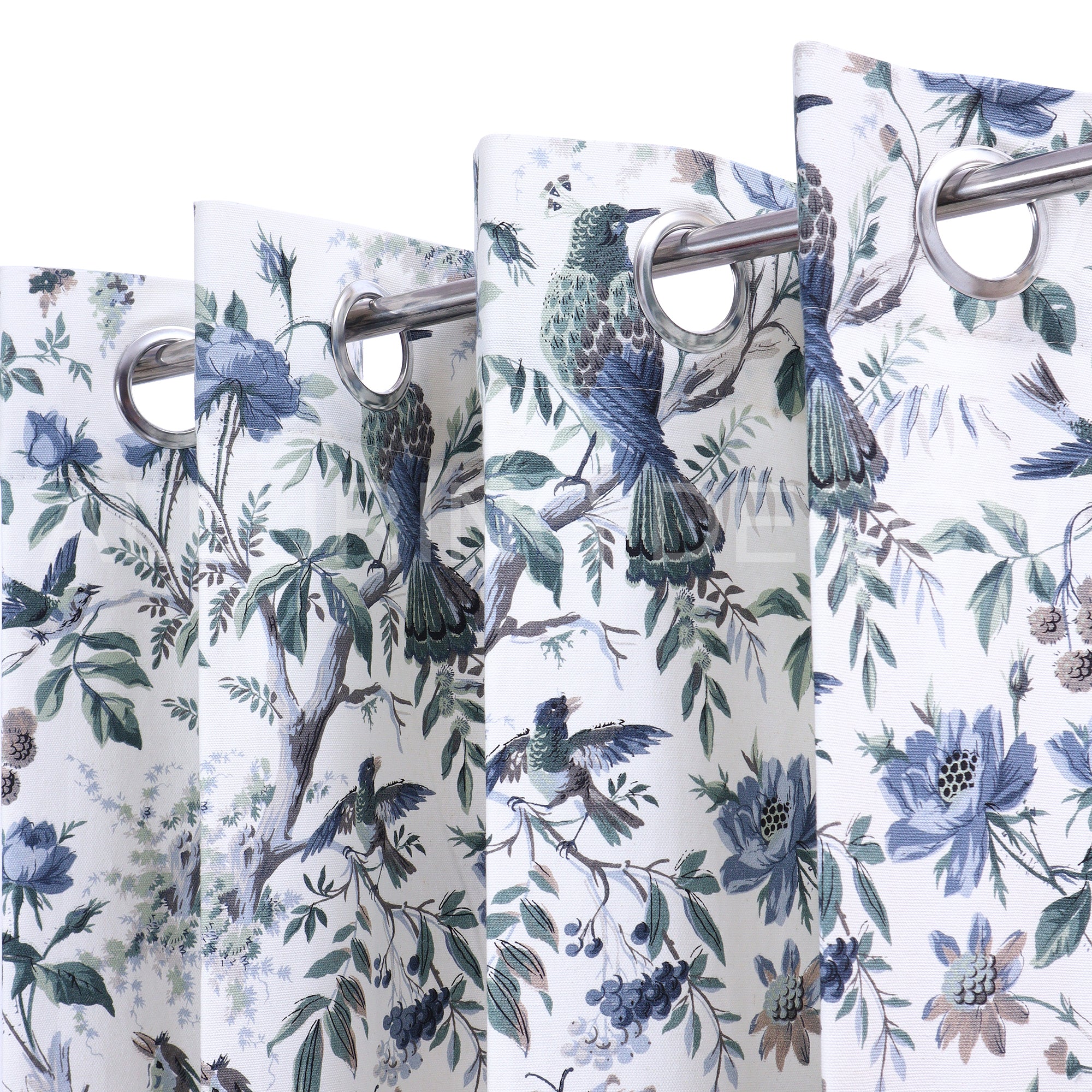 ELEGANT PRINTED WHITE AND BLUE BIRD CURTAIN FOR BEDROOM LIVINGROOM