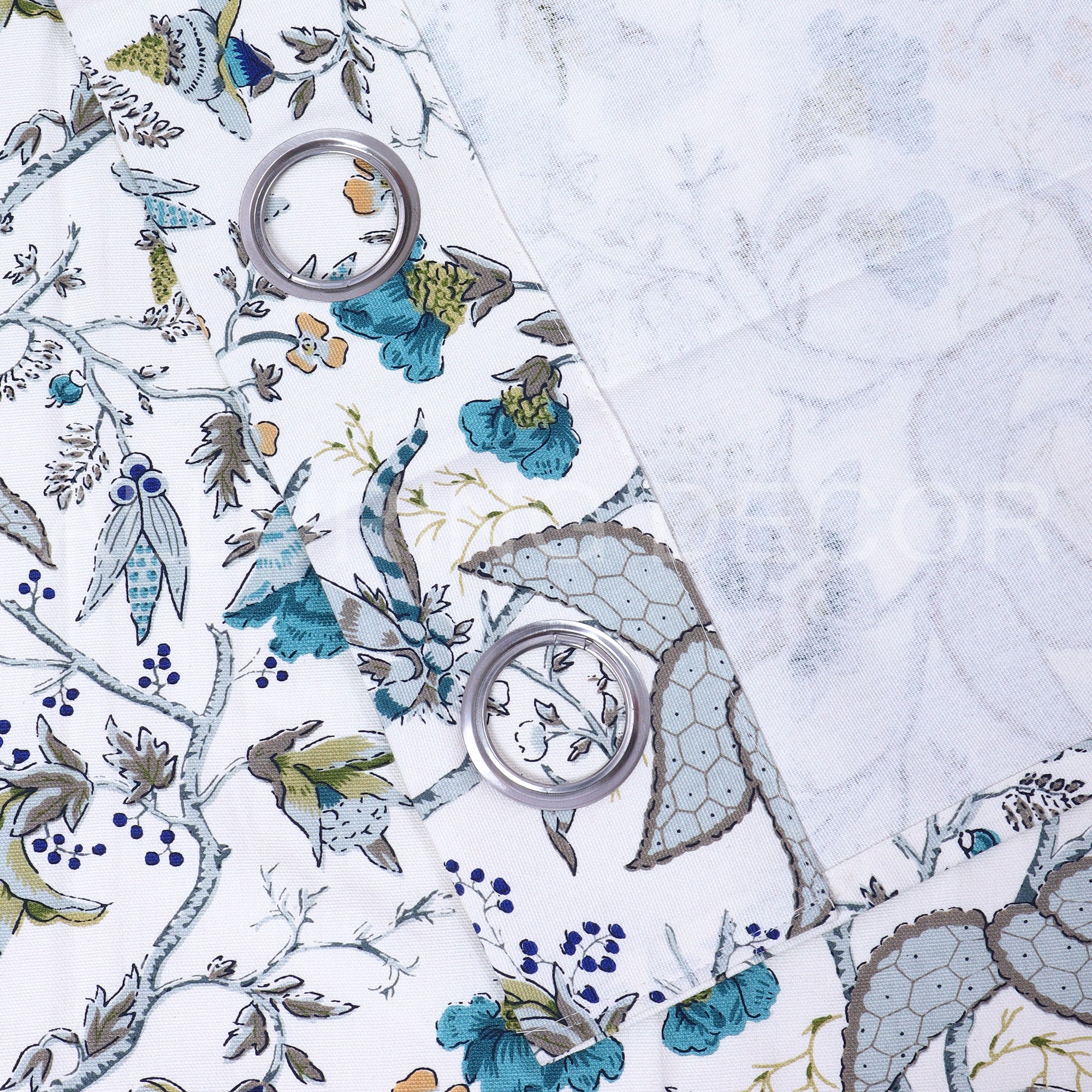 ELEGANT PRINTED FLOWER LEAF WHITE BLUE  CURTAIN FOR BEDROOM & LIVING ROOM