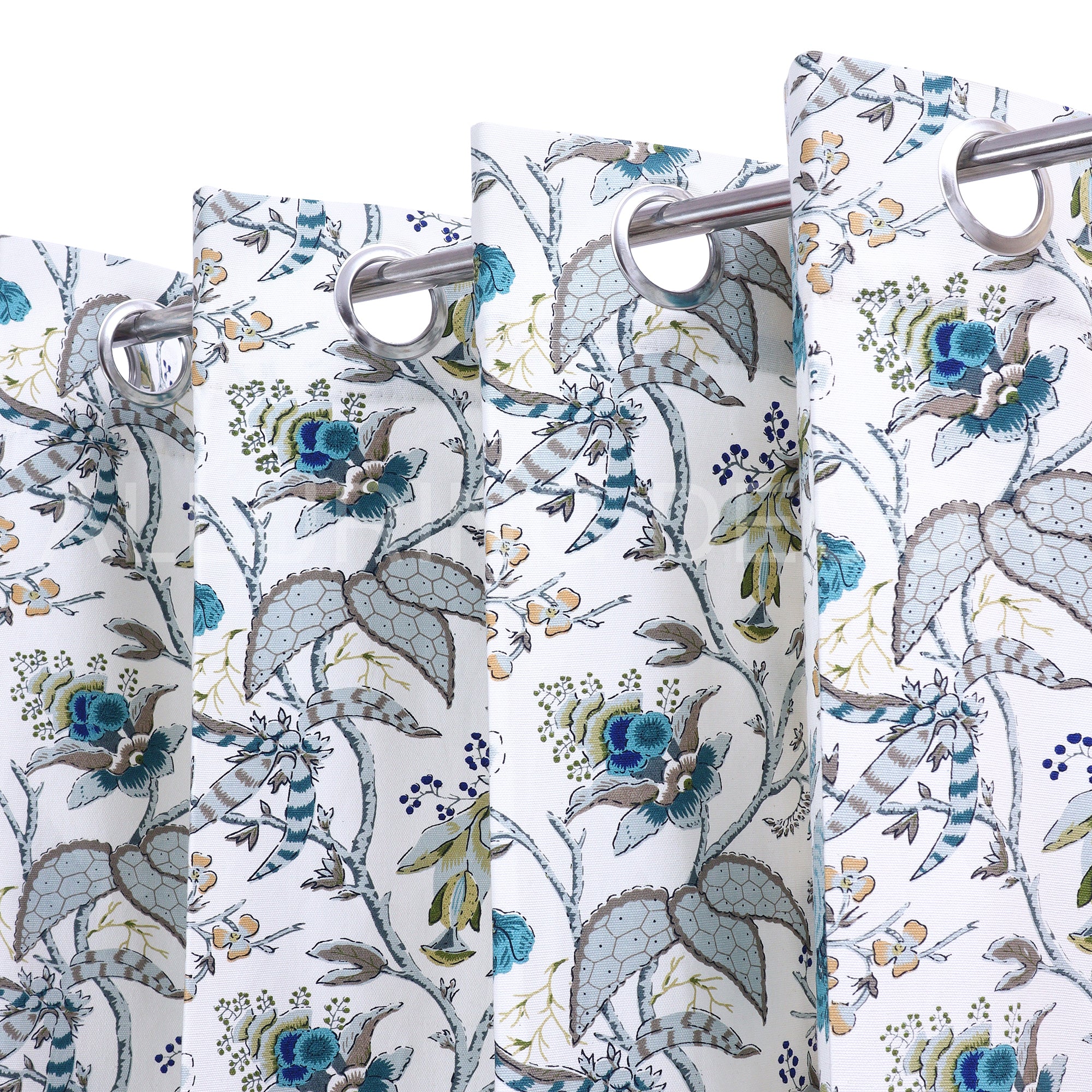 ELEGANT PRINTED FLOWER LEAF WHITE BLUE  CURTAIN FOR BEDROOM & LIVING ROOM