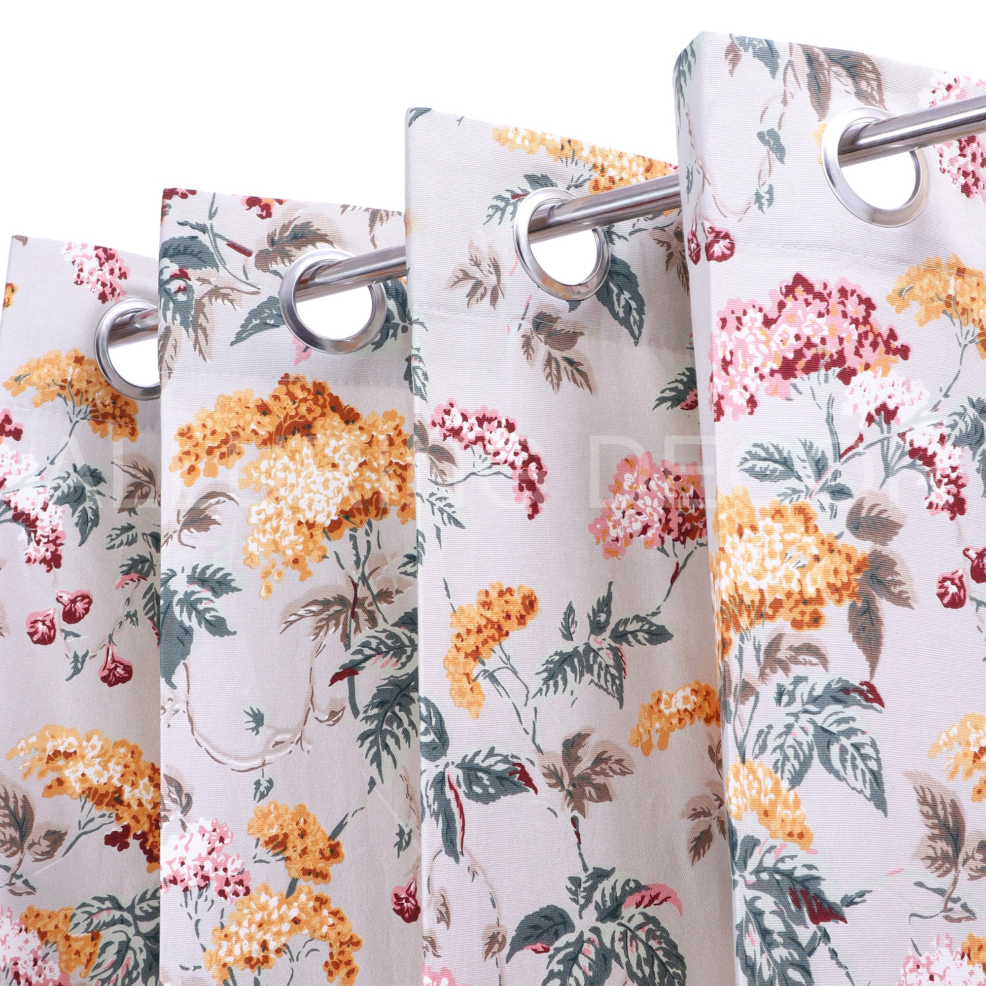 ELEGANT  FLORAL PRINTED WHITE BASE MUSTARD FLOWER  CURTAIN FOR BEDROOM LIVING ROOM