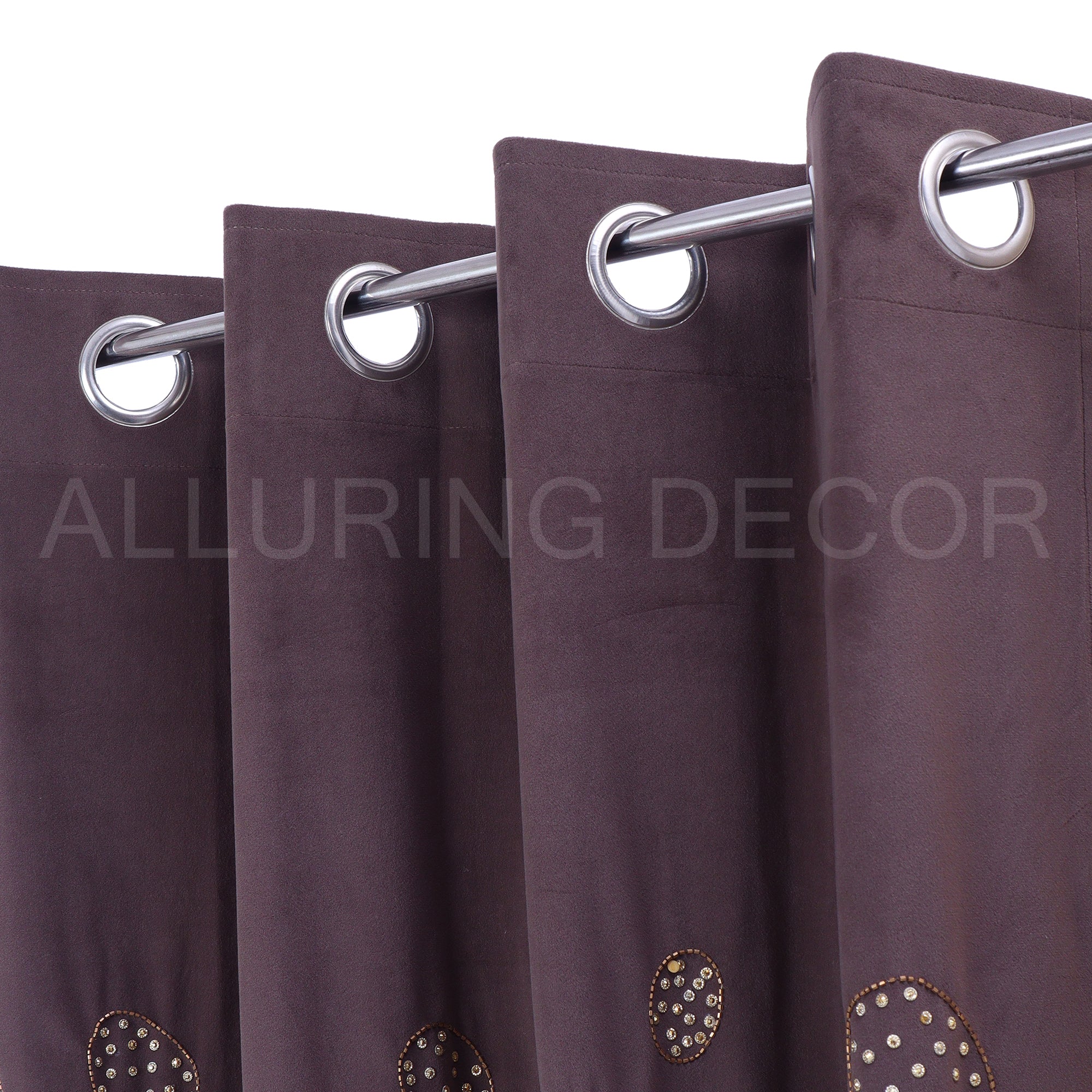 PATTERN OF SMALL DARK BROWN VELVET  EYELET CURTAIN FOR LIVING ROOM & BEDROOM