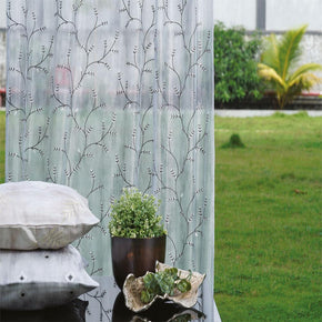 KALAHARI  EMBROIDEERY POLYESTER BLUE TREE SHEER CURTAIN FABRIC