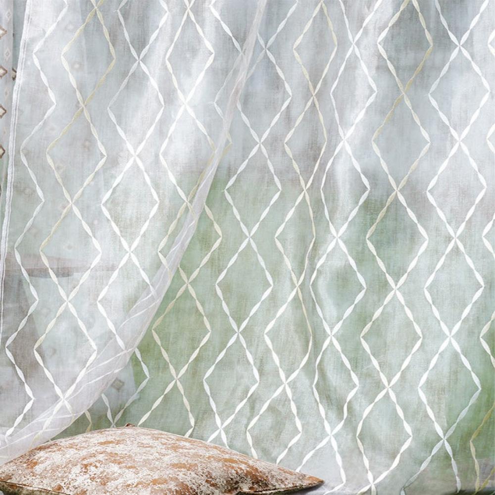 KALAHARI EMBROIDERY GEOMETRIC POLYESTER  SHEER  CURTAIN FABRIC