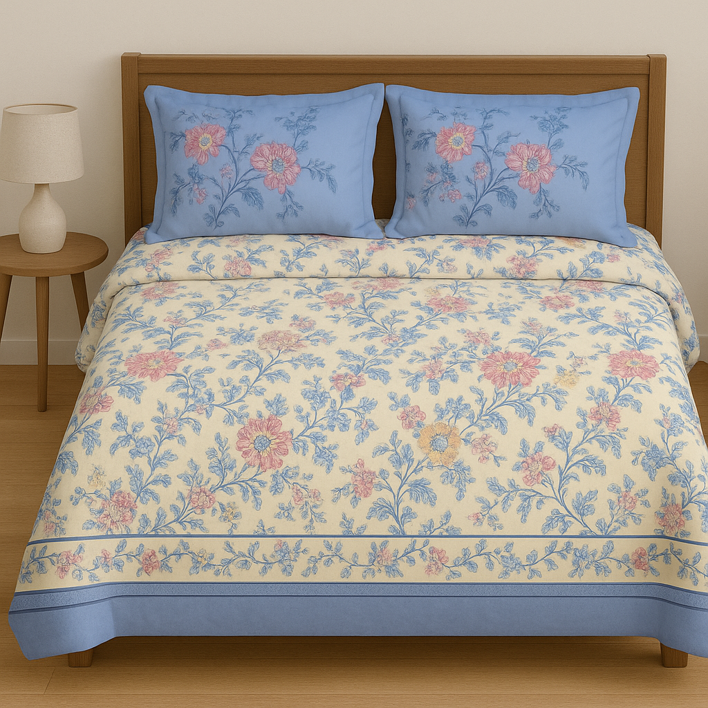 LAVENDER BLUE FLORAL SUPER SOFT PRINTED COTTON SUPER KING SIZE  BEDSHEET