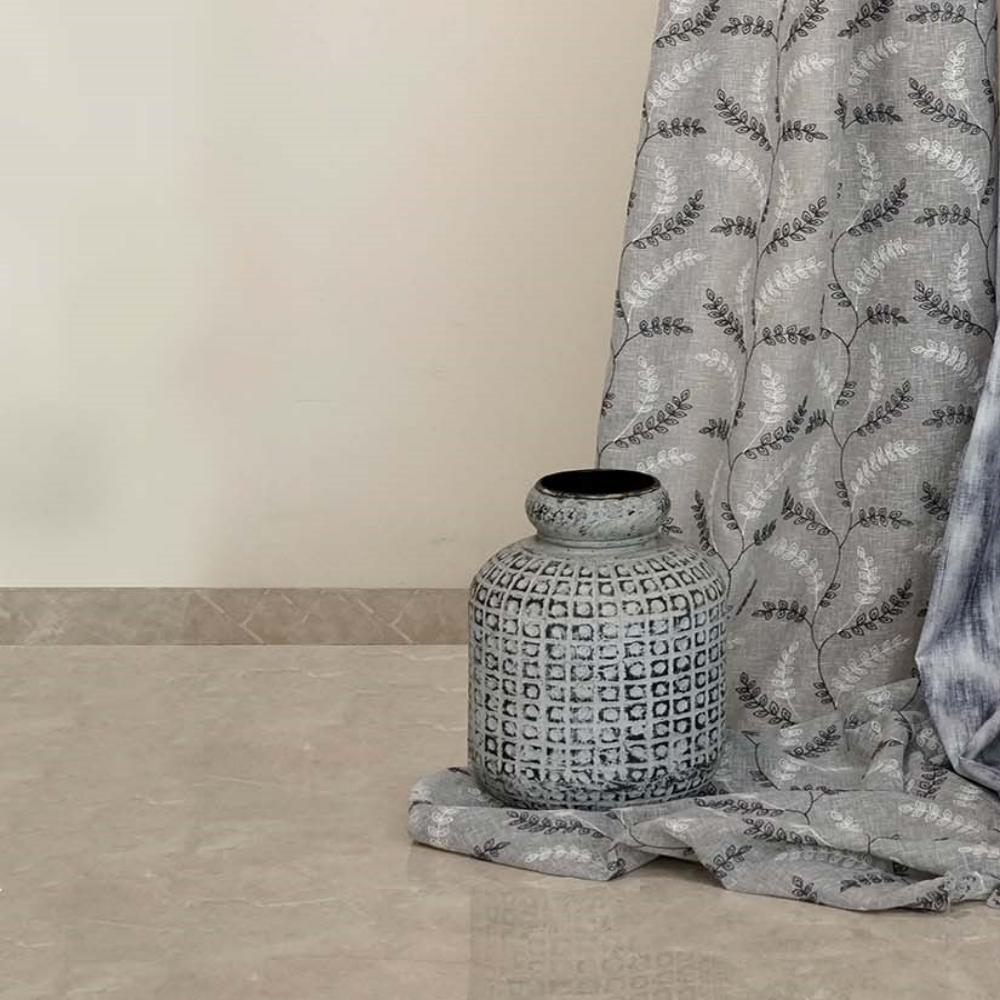LUCY EMBROIDERY POLYESTER LEAF ALOWER SHEER CURTAIN FABRIC