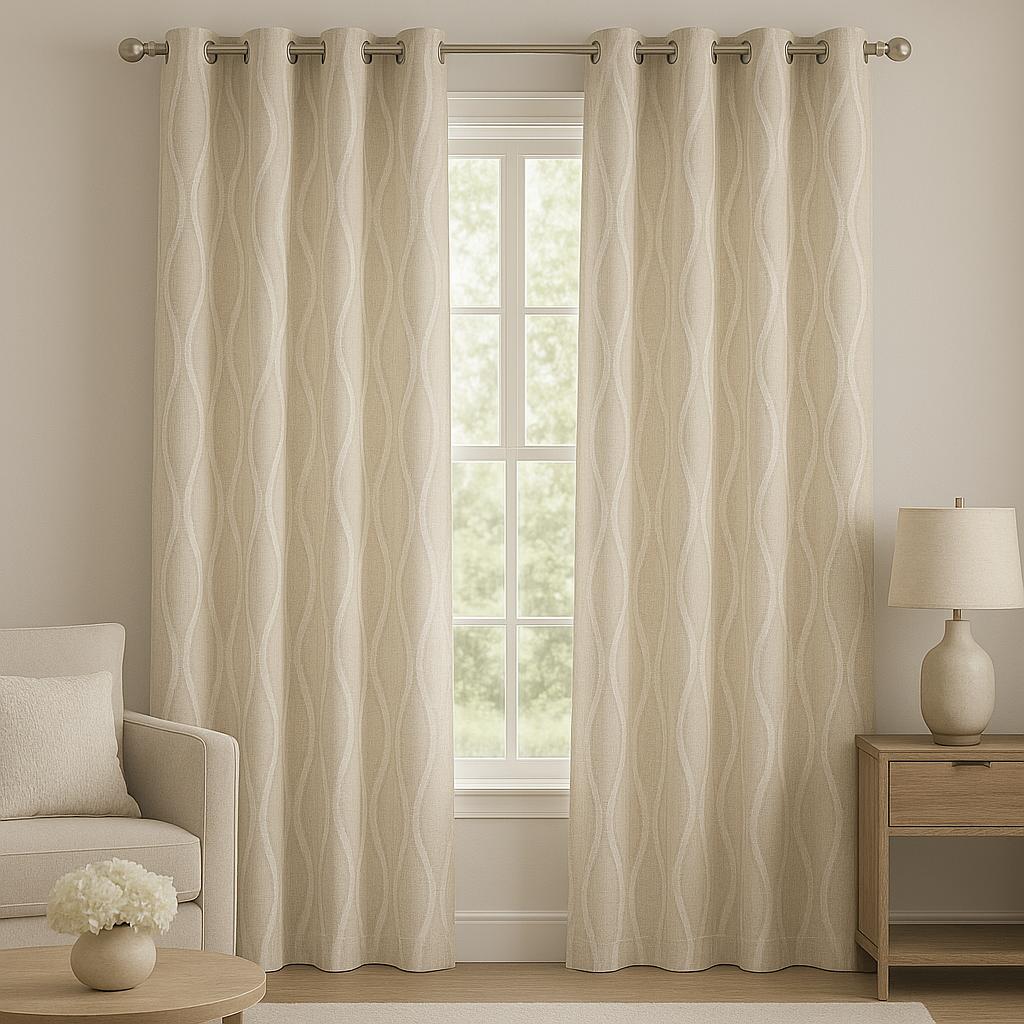 MORRIS WAVY DESIGN READY LIGHT GOLD  MADE CURTAIN