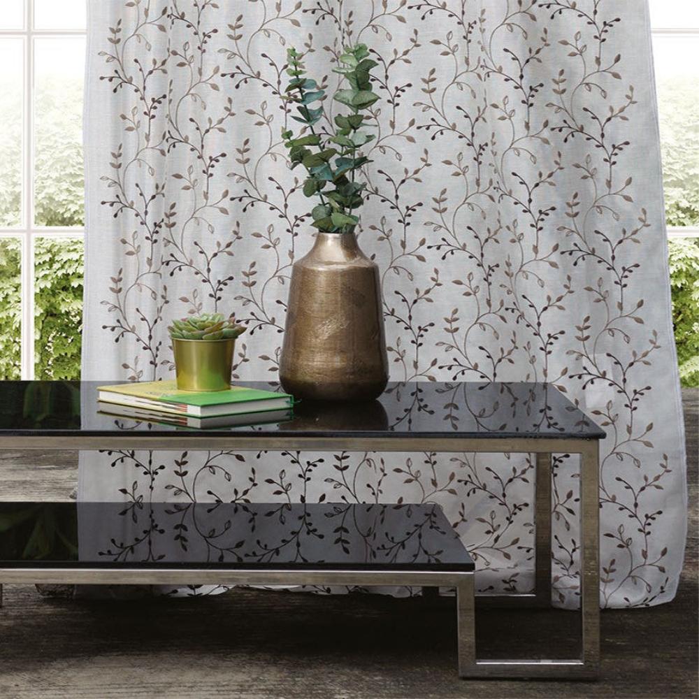 MORRIS POLYESTER EMBROIDERY COTTON LEAF ALOWER SHEER CURTAIN  FABRIC