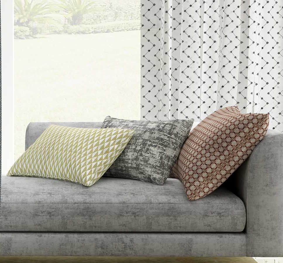 MOMENTUM EMBROIDERY  POLYESTER  SHEER  WHITE  GREAY DESIGN CURTAIN  FABRIC