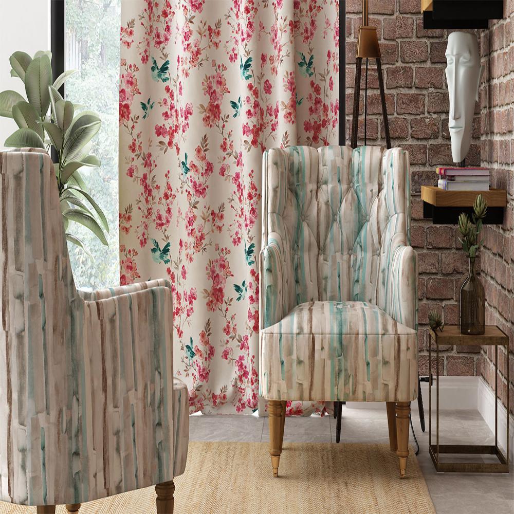 OCEAN PRINT POLYESTER Big flower bird MAIN CURTAIN  FABRIC