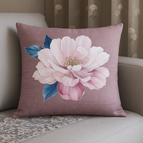 Dusty Rose Peony Velvet Print Floral Foil Elegance Cushion Covers – Set of 5 (16x16 Inches)  Premium Soft Velvet with Designer Metallic Flower Prints