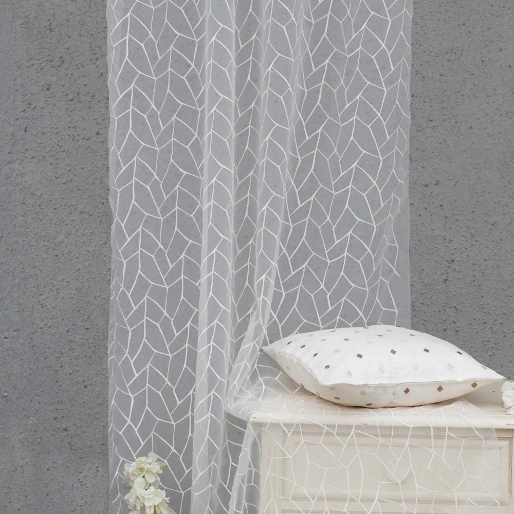 SINTRA EMBROIDERY GEOMETRIC WHITE  SHEER CURTAIN  FABRIC 29012
