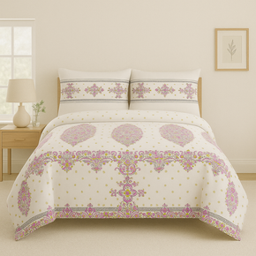 STELLAR SUPER SOFT COTTON PRINTED GEOMETRIC PINK DOUBLE BEDSHEET