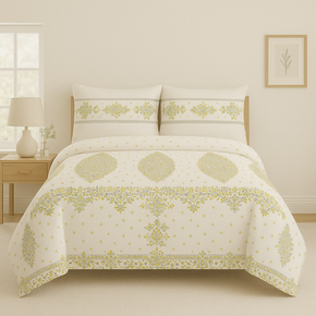 STELLAR SUPER SOFT COTTON GEOMETRIC PRINTED YELLOW DOUBLE BEDSHEET