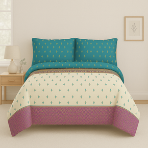 STELLAR SUPER SOFT COTTON PRINTED PASTEL BLUE GEOMETRIC MULTICOLOR DOUBLE  BEDSHEET