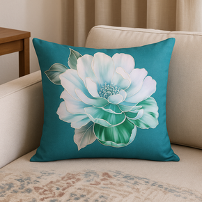 Teal Peony Velvet Print Floral Foil Elegance Cushion Covers – Set of 5 (16x16 Inches)  Premium Soft Velvet with Designer Metallic Flower Prints
