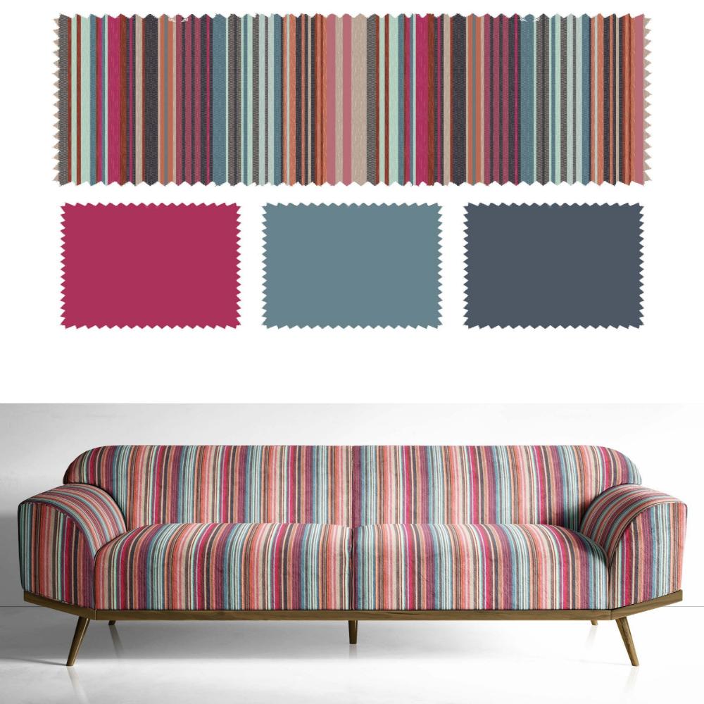 VELVET STRIPES POLYESTER CHECK RED  UPHOLSTERY VT II - 211