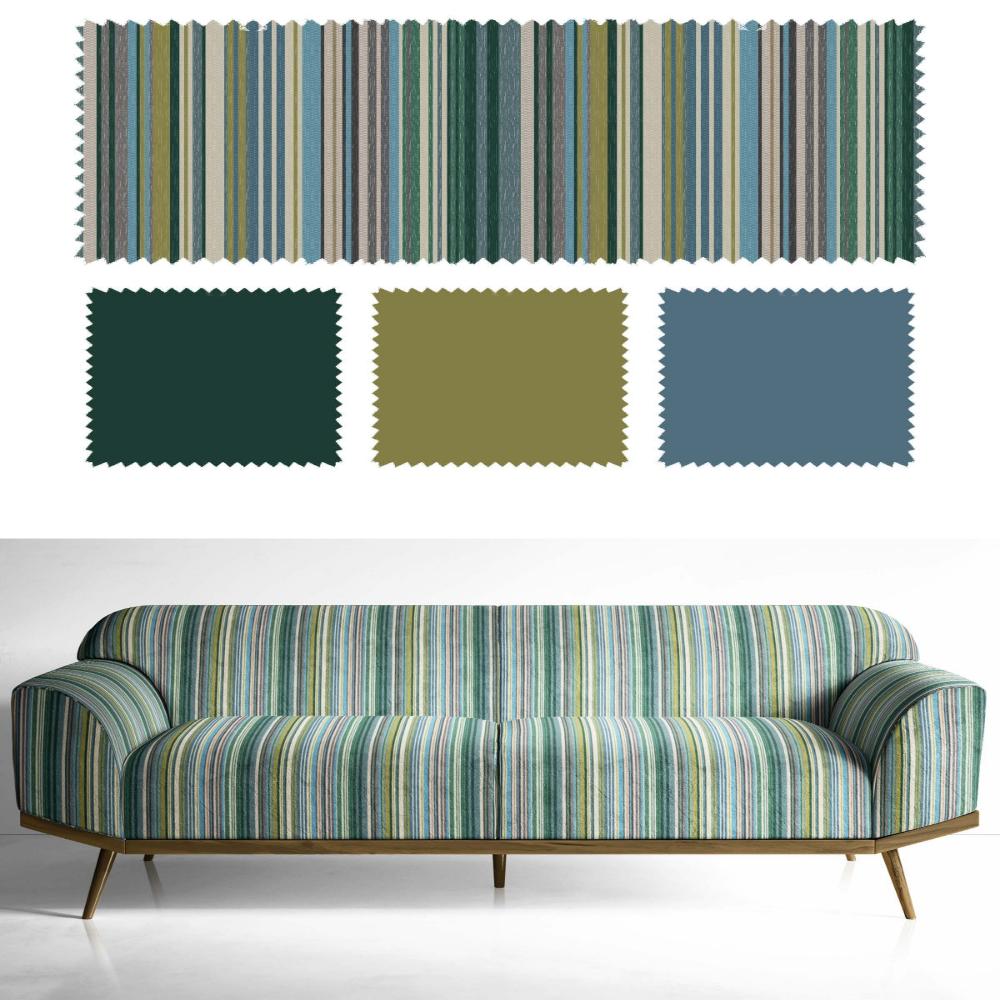 VELVET STRIPES POLYESTER UPHOLSTERY PASTEL BLUE  VT II - 203