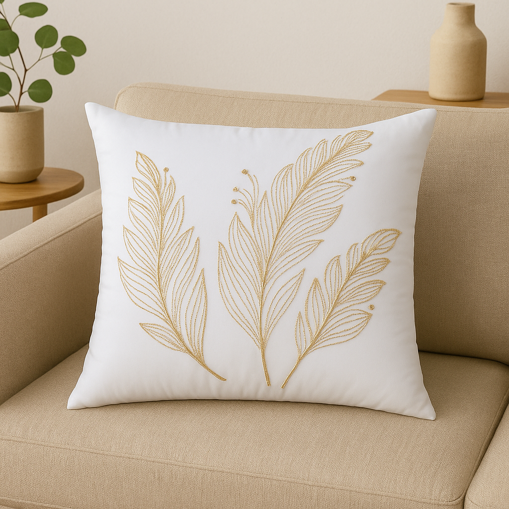 CUSHION COVER VELVET GOLD LEAF EMBROIDERY