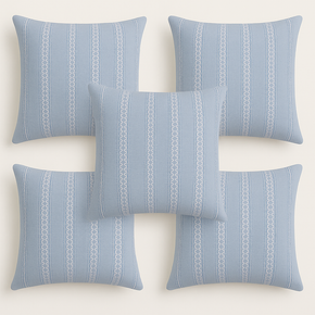 Set of 5 Elegant Sky Blue Embroidered Cushion Covers – Handwoven Look for Living Rooms (16x16)