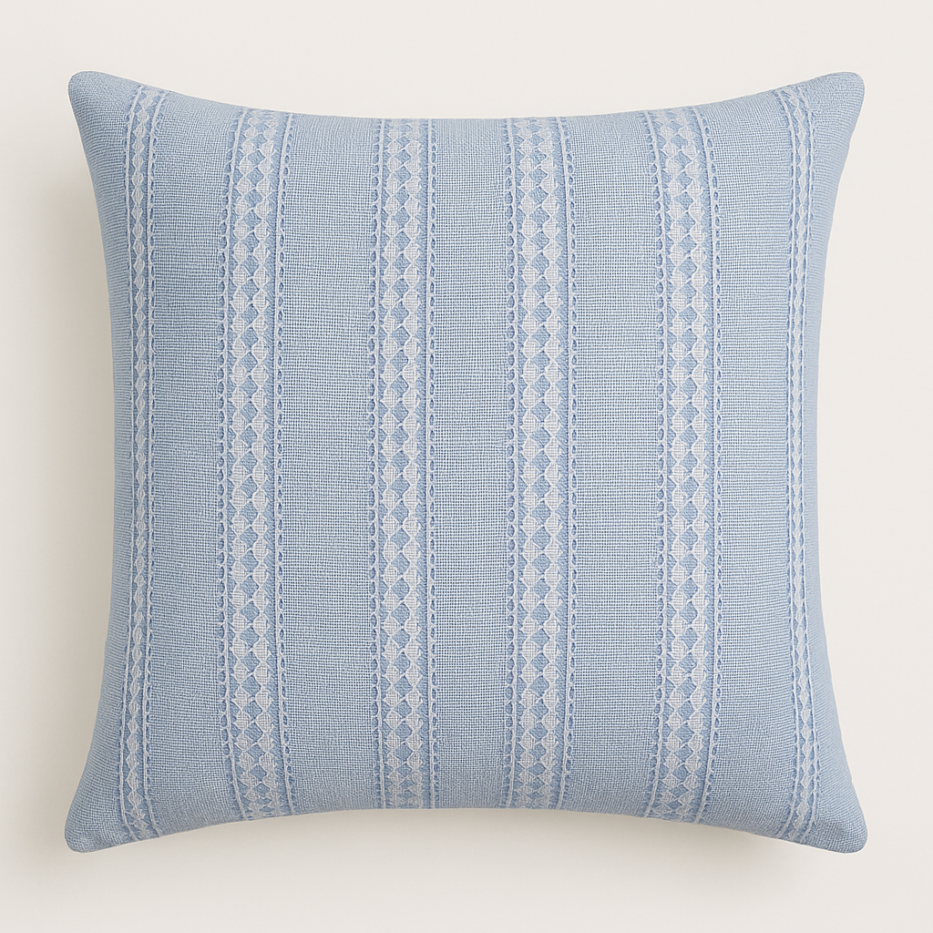Set of 5 Elegant Sky Blue Embroidered Cushion Covers – Handwoven Look for Living Rooms (16x16)