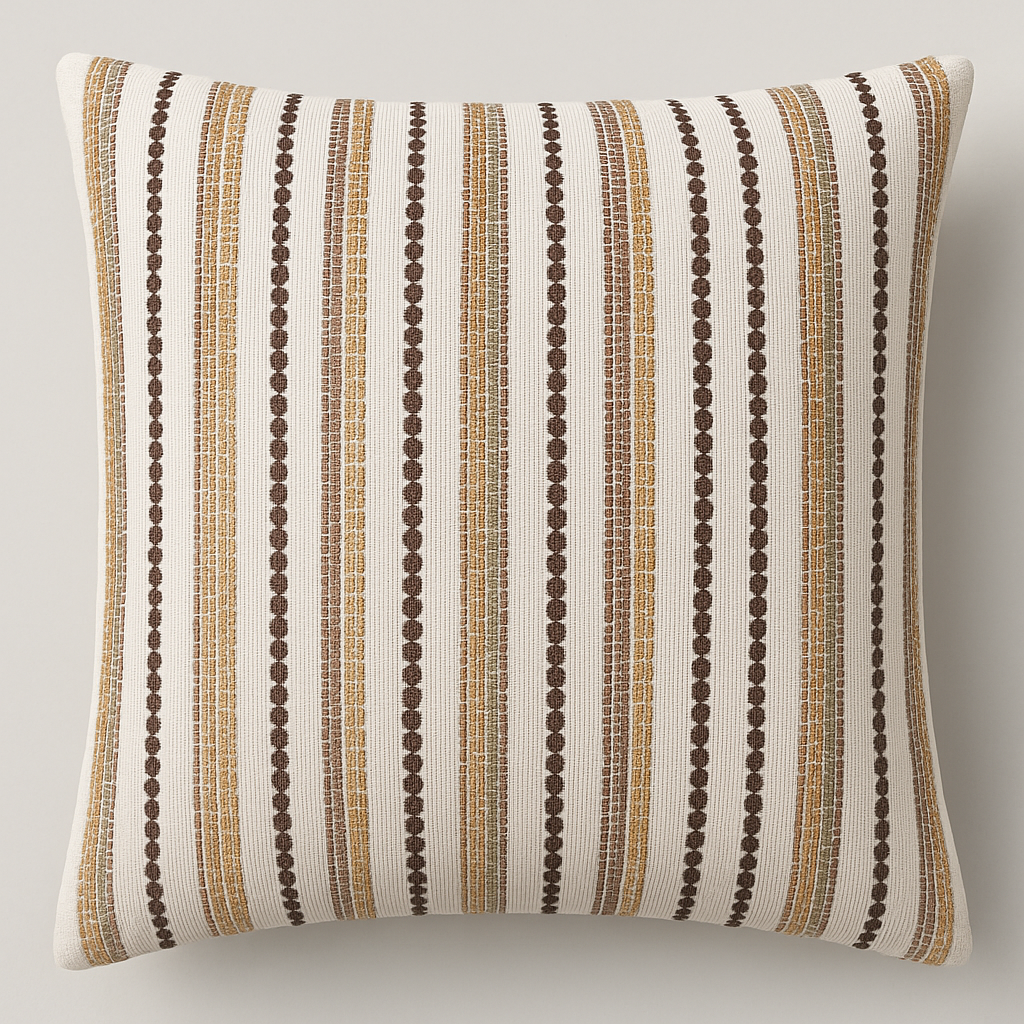 Embroided Striped Woven Decorative Cushion cover Warm off-white or ivory Beige 16X16 Inches & Ivory (Set of 5)