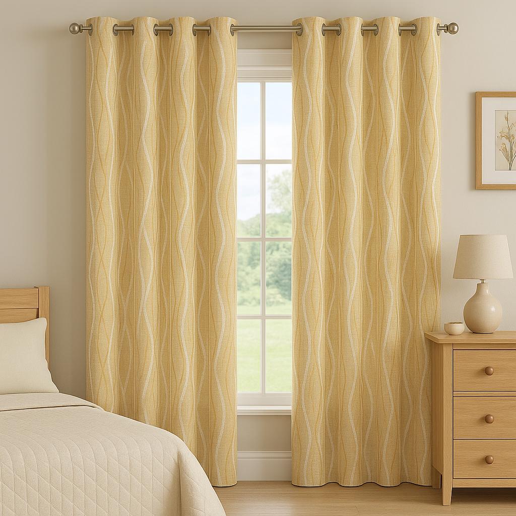 MORRIS WAVY DESIGN READY LIGHT GOLD  MADE CURTAIN