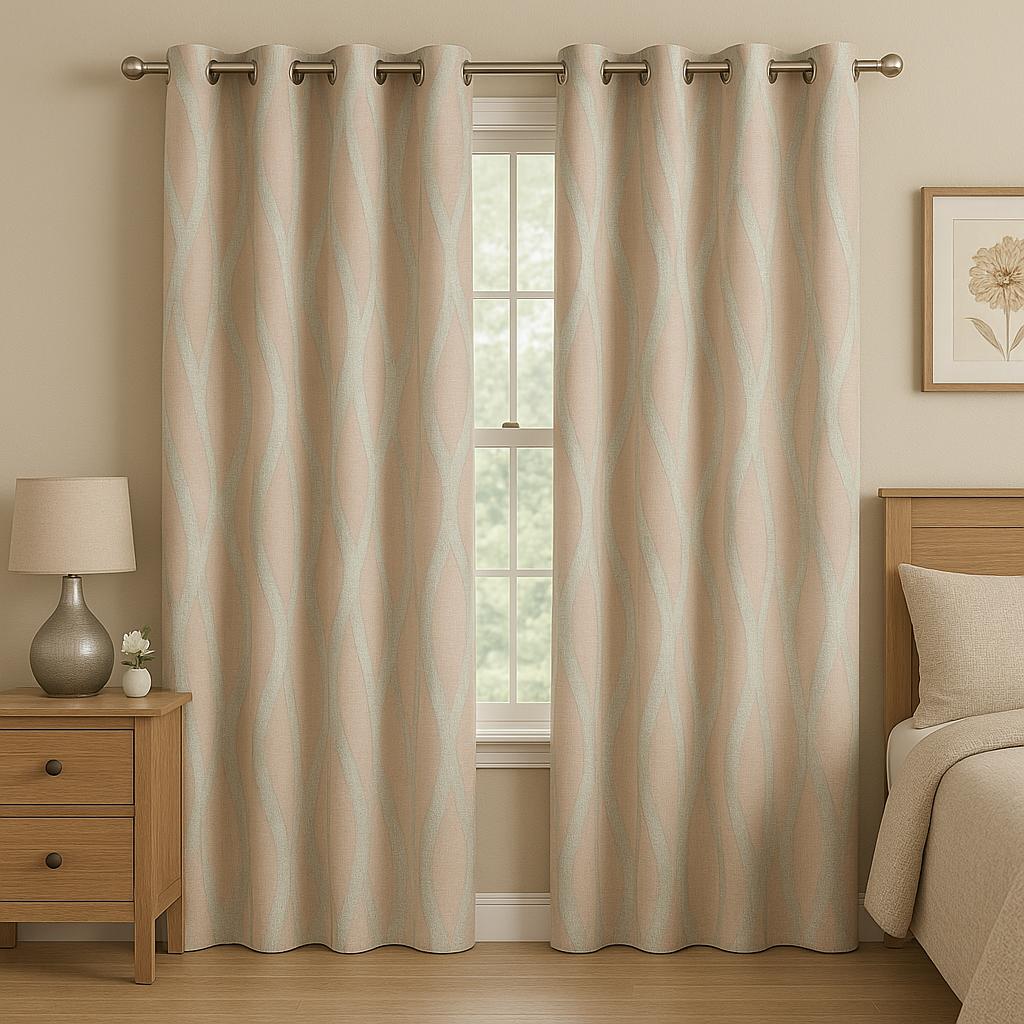 MORRIS WAVY DESIGN READY LIGHT GOLD  MADE CURTAIN