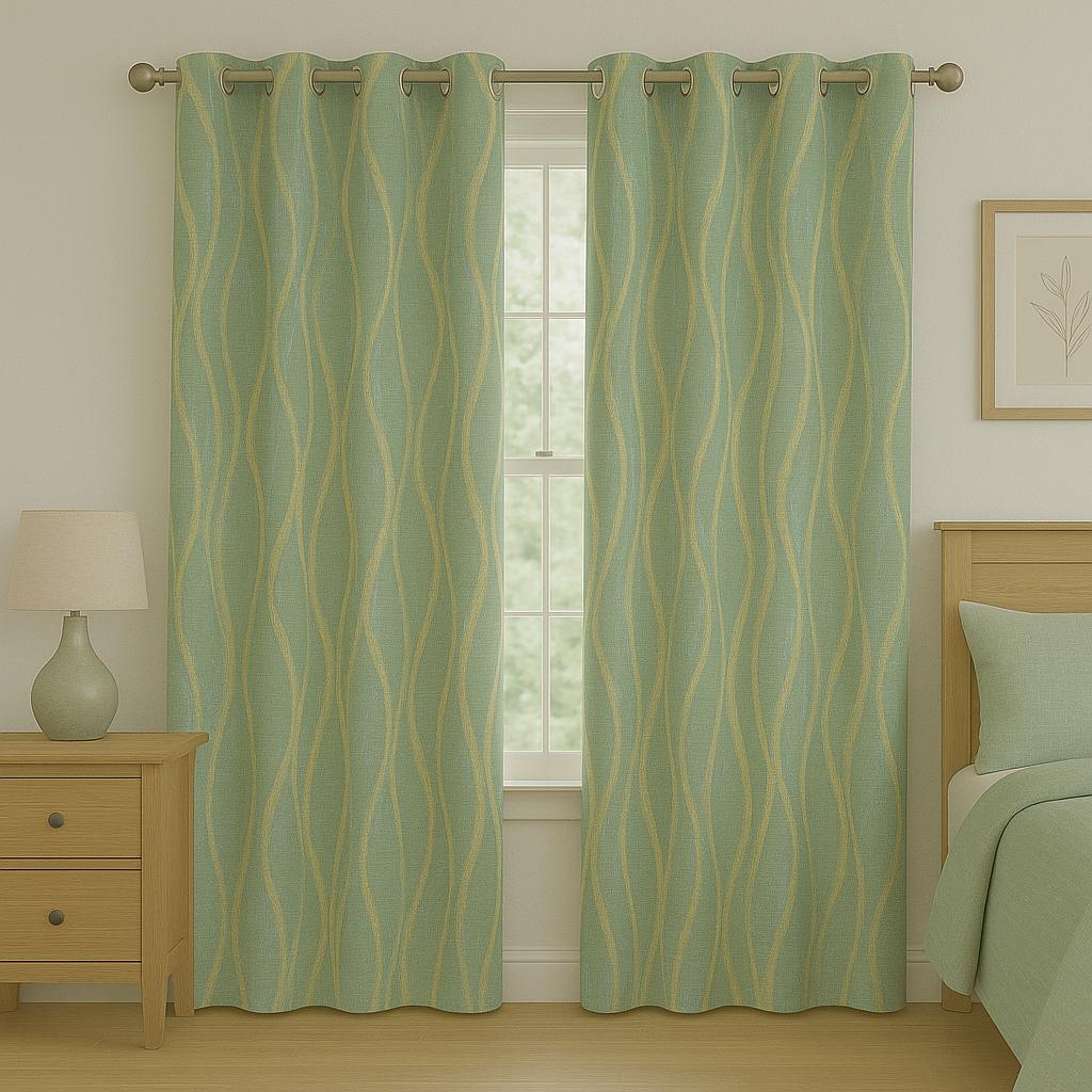 MORRIS WAVY DESIGN READY LIGHT GOLD  MADE CURTAIN