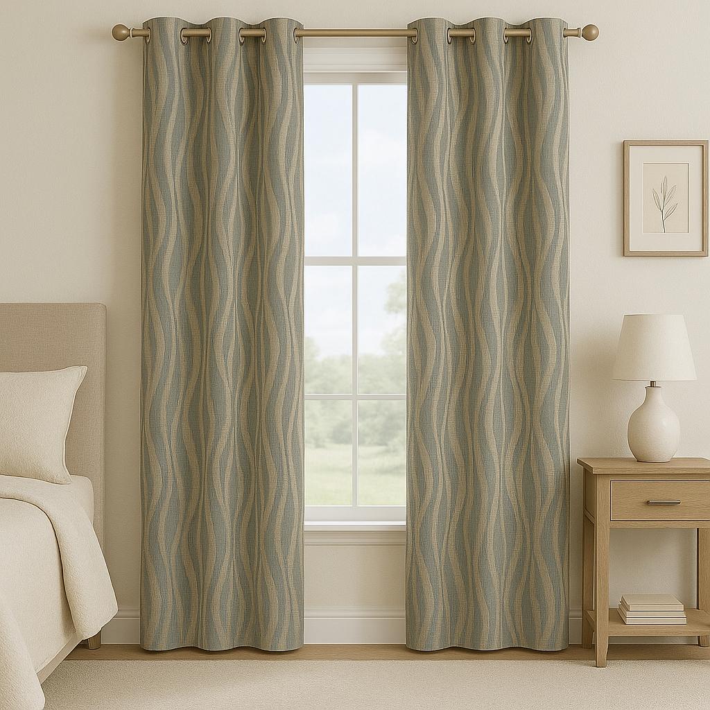 MORRIS WAVY DESIGN READY LIGHT GOLD  MADE CURTAIN