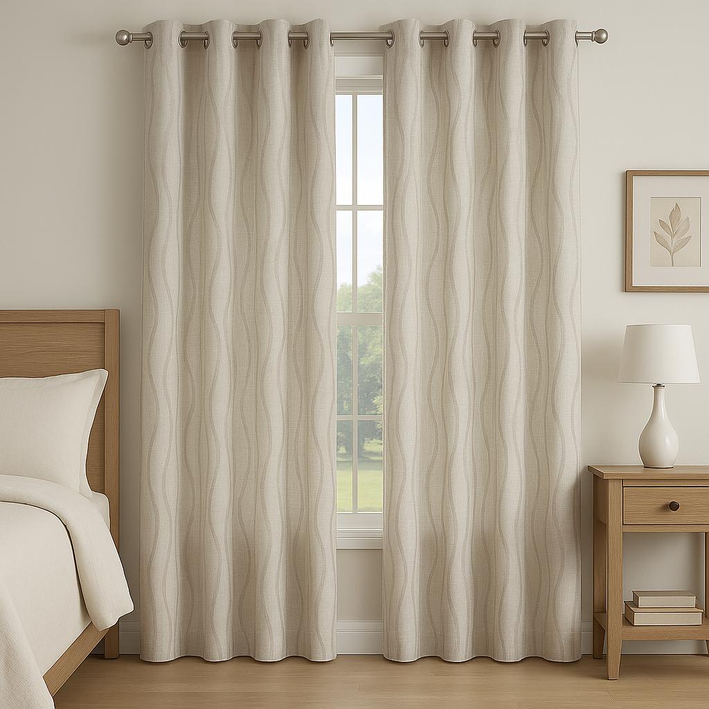 MORRIS WAVY DESIGN READY LIGHT GOLD  MADE CURTAIN