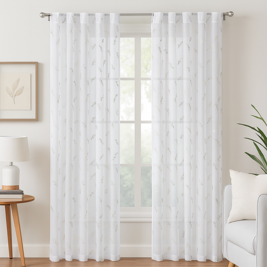 ELEGANT 32527 Embroidery Sheer  Curtain Fabric