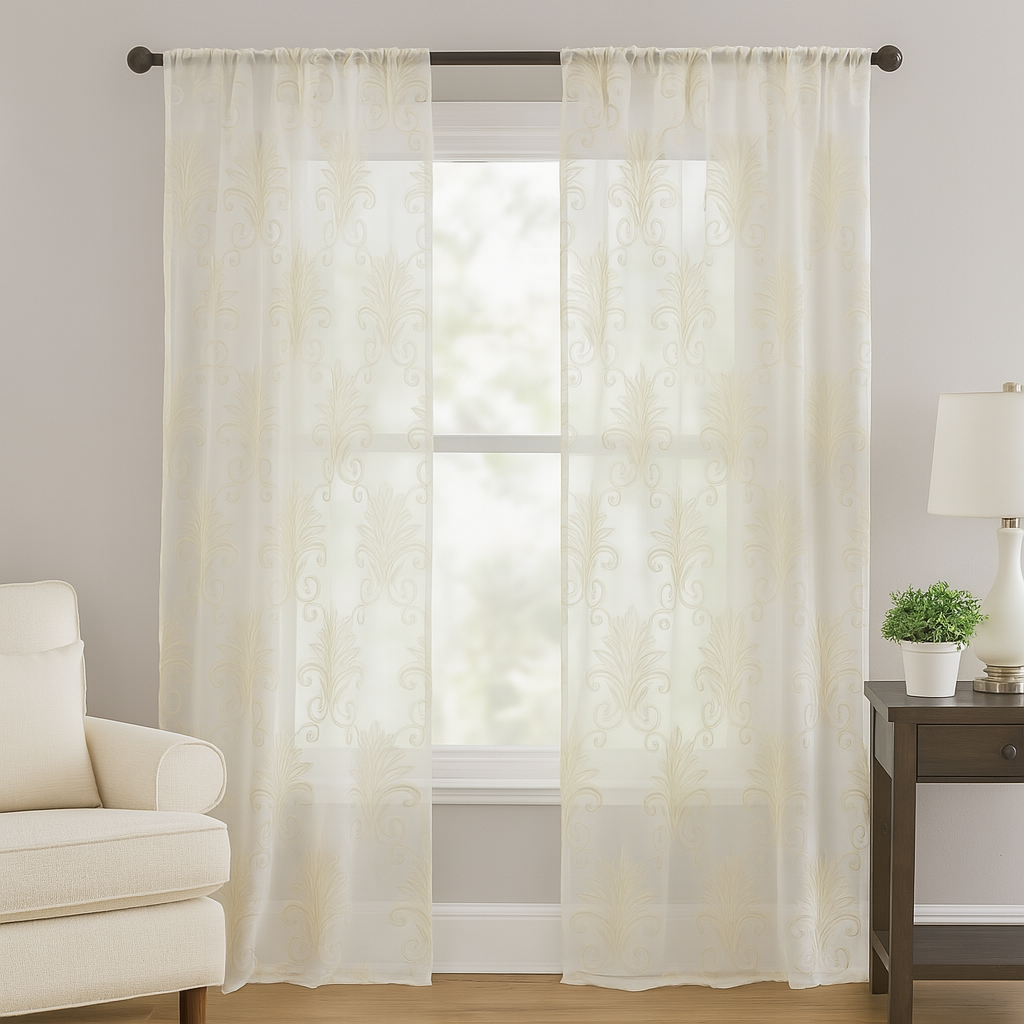 ELEGANT 32525 Embroidery Sheer  Curtain Fabric
