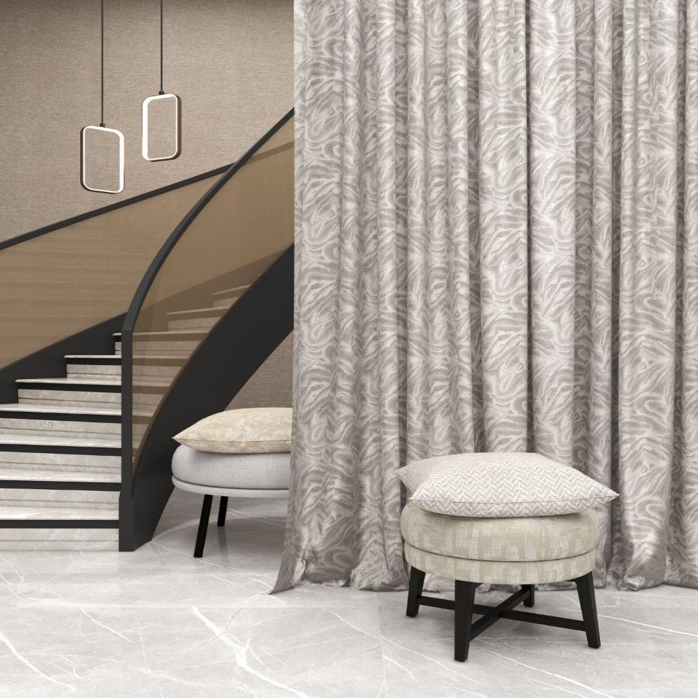 MERIDIAN POLYESTER  COTTON   GRAY ZIGZAG CURTAIN FABRICS