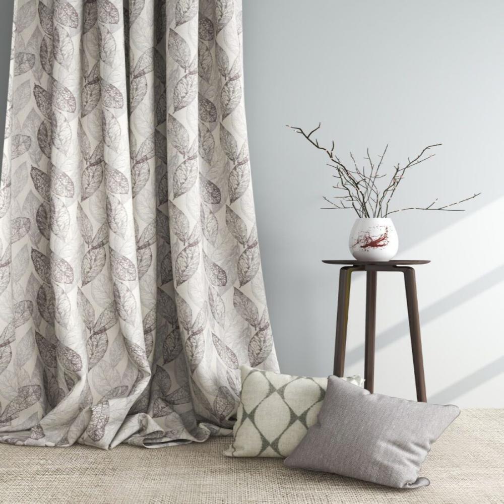 NATURAL POLYESTER BIG LEAF GRAY CURTAIN   FABRIC 139