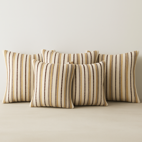 Embroided Striped Woven Decorative Cushion cover Warm off-white or ivory Beige 16X16 Inches & Ivory (Set of 5)