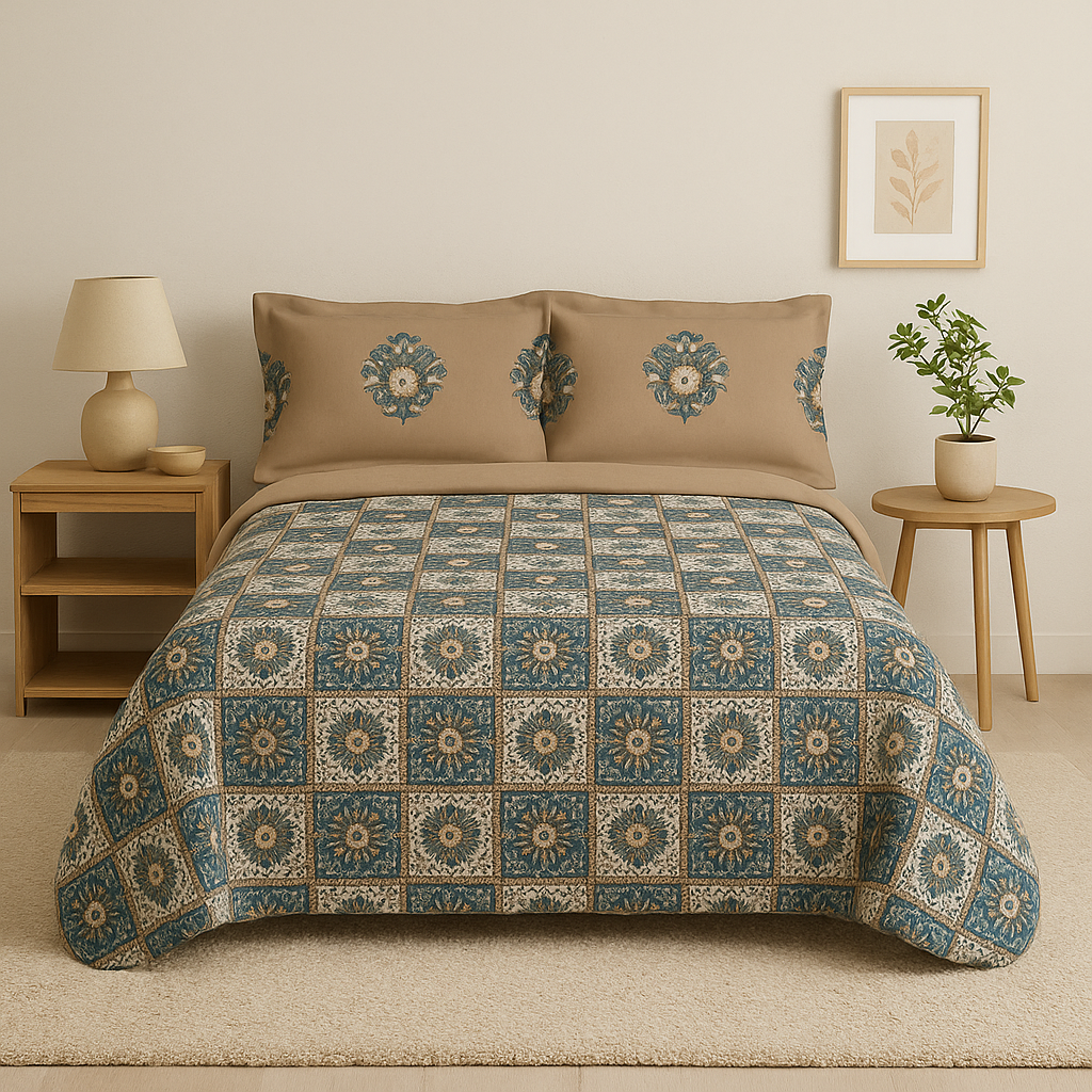 STELLAR PRINTED GEOMETRIC  SUPER SOFT COTTON BROWN BEDSHEET