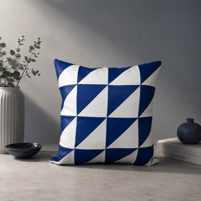 Modern Geo Tile Faux Leather Cushion Cover 16x16 Inch – Royal Blue & Ivory  JV106