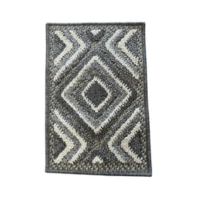 SANDRO JUTE DOORMAT  GEOMETRIC WHITE GRAY  100% POLYESTER