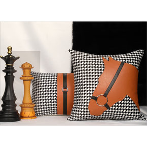 Hounds Tooth Printed Fabric With Leather Elements FLAP ZIP Brown