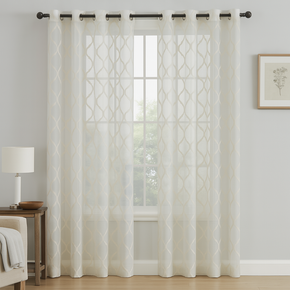 ELEGANT 32506 Geometric  Embroidery Sheer  Curtain Fabric