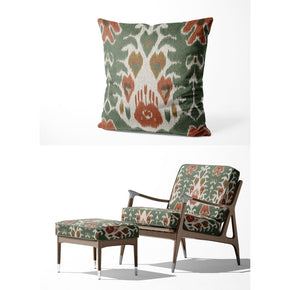 IKAT-II GEOMETRIC GREEN RED  UPHOLSTERY AND CUSHION COVER  FABRICS