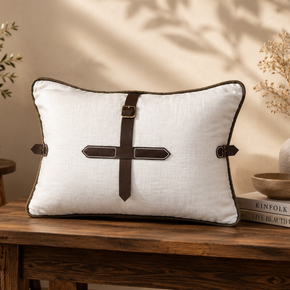 Heritage Strap Cushion Cover 12x18 Inch – Ivory with Espresso Brown JV108